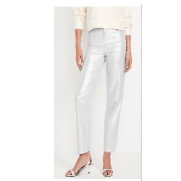 silver cigarette pants J. Brand Alana 25 Y2K High Rise Silver Messaline Cigarette Pants